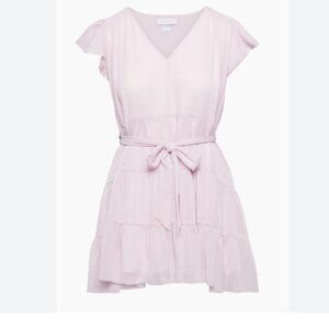 Aritzia Little Moon Sol Dress Semi Sheer Tiered Belted Mini Lilac Size Large